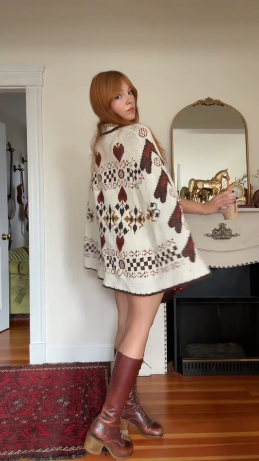 Fair Isle Patterned Knit Poncho