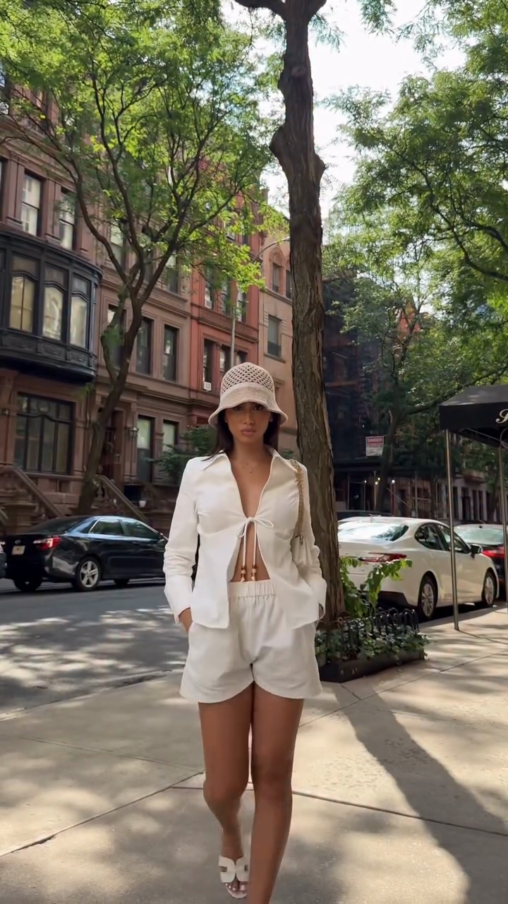 White Button - up Crop Shirt and Shorts Set