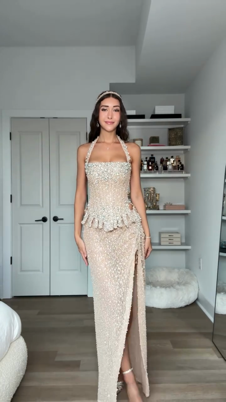 Beaded suspender maxi dress set