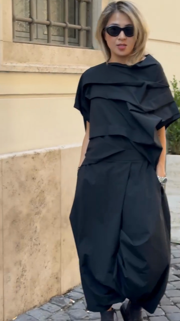 Asymmetrical Layered Top and Harem Pants Set