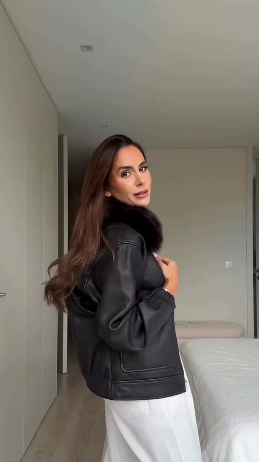 Classic Cool Fur Collar Leather Jacket