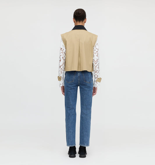 Beige and Lace Long-sleeved Paneled Work Jacket