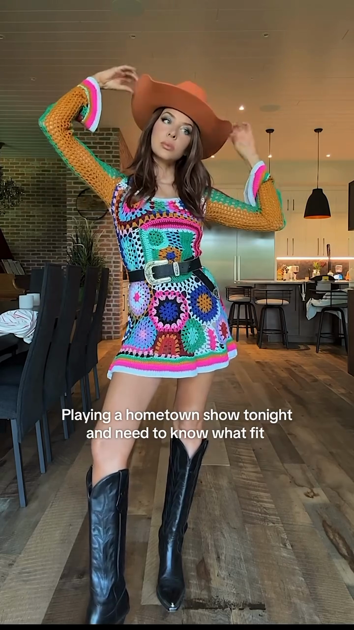 Colorful Crochet Patchwork Mini Dress