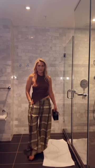 Brown Halter Top and Plaid Pants Set