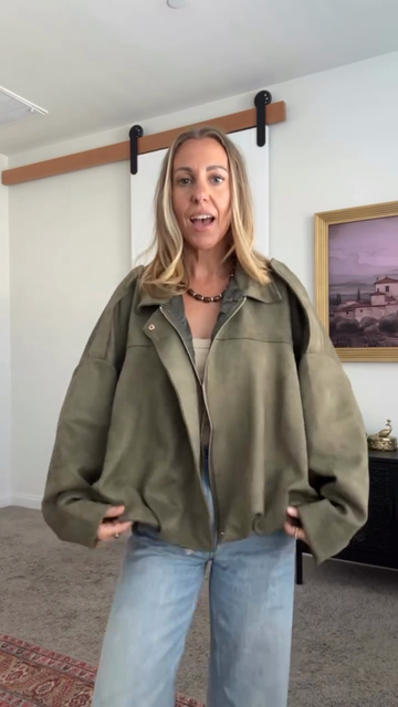 Olive Green Oversized Suede Jacket