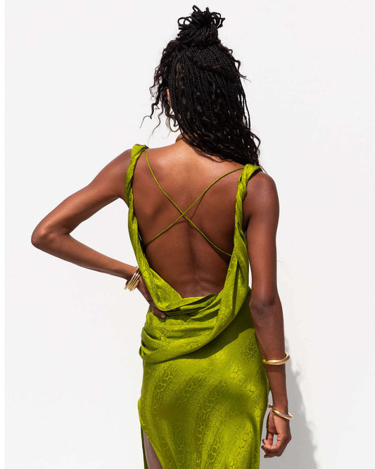 Lime Green Cowl Neck Maxi Dress