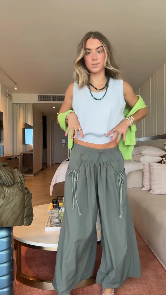 Olive Green Wide - Leg Drawstring Pants