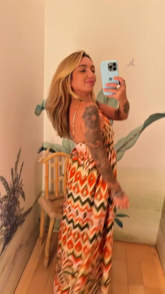 Colorful Ikat - Patterned Strapless Maxi Dress