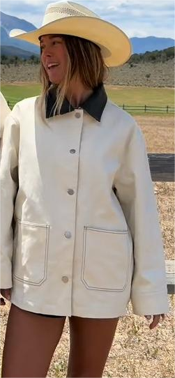Cream Contrast Collar Button - Up Jacket