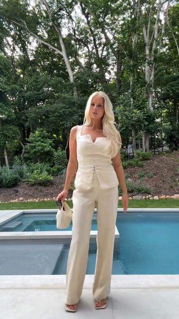 Beige Sleeveless Cropped Top and Wide - leg Pants Set