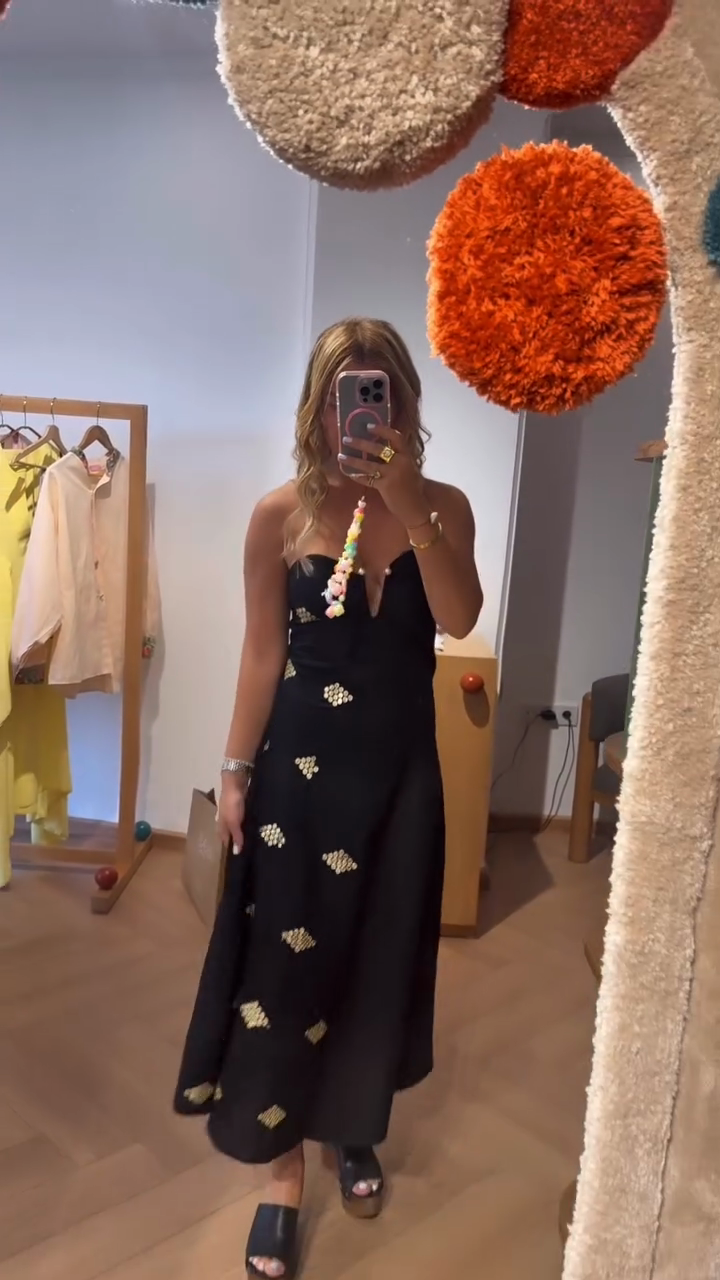 Black Strapless Embellished Midi Dress