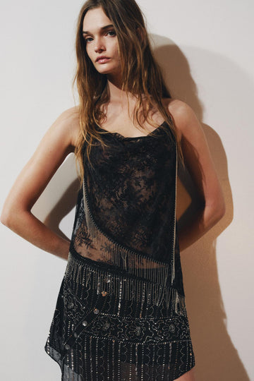 Fringe DetailsLace Mini Dress