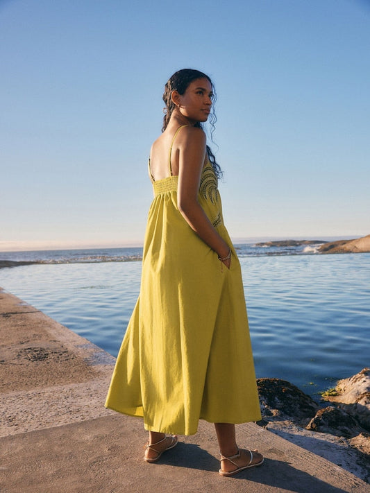 Embroidered Palm Midi Dress