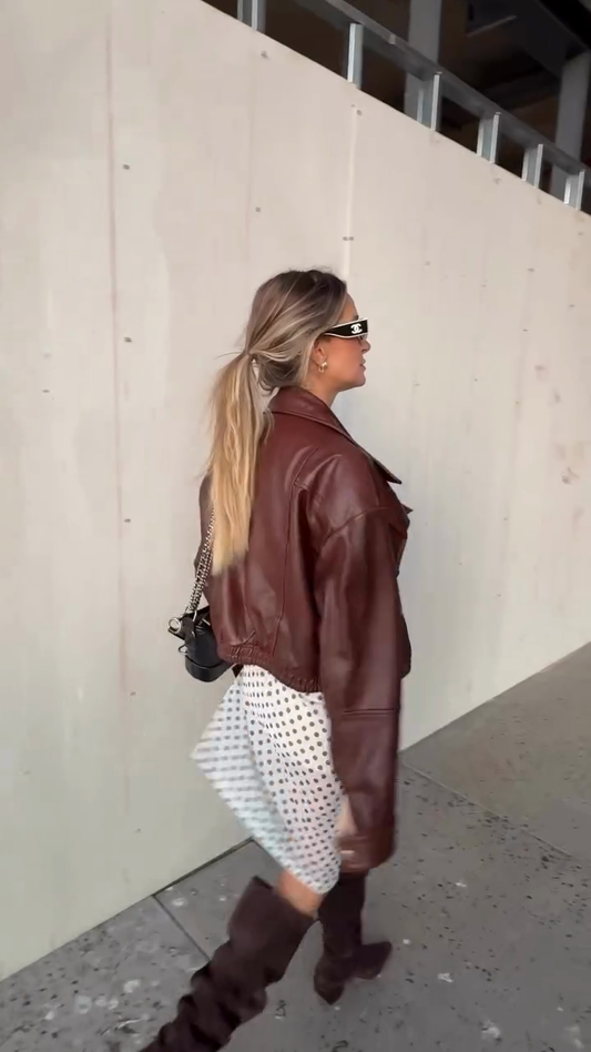 Brown Faux Leather Moto Jacket
