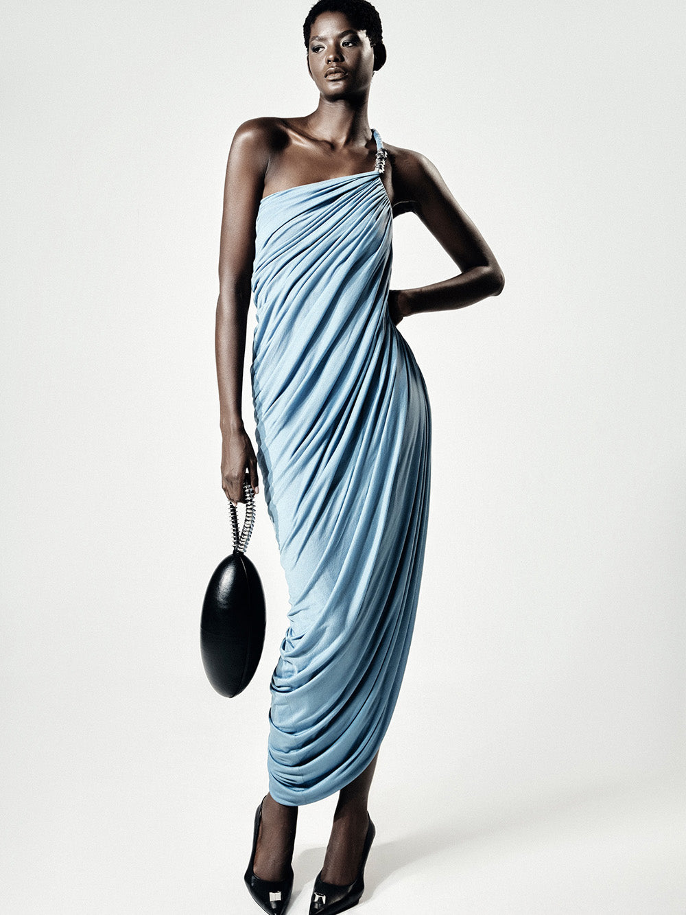 Light Blue One - Shoulder Ruched Gown