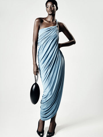 Light Blue One - Shoulder Ruched Gown
