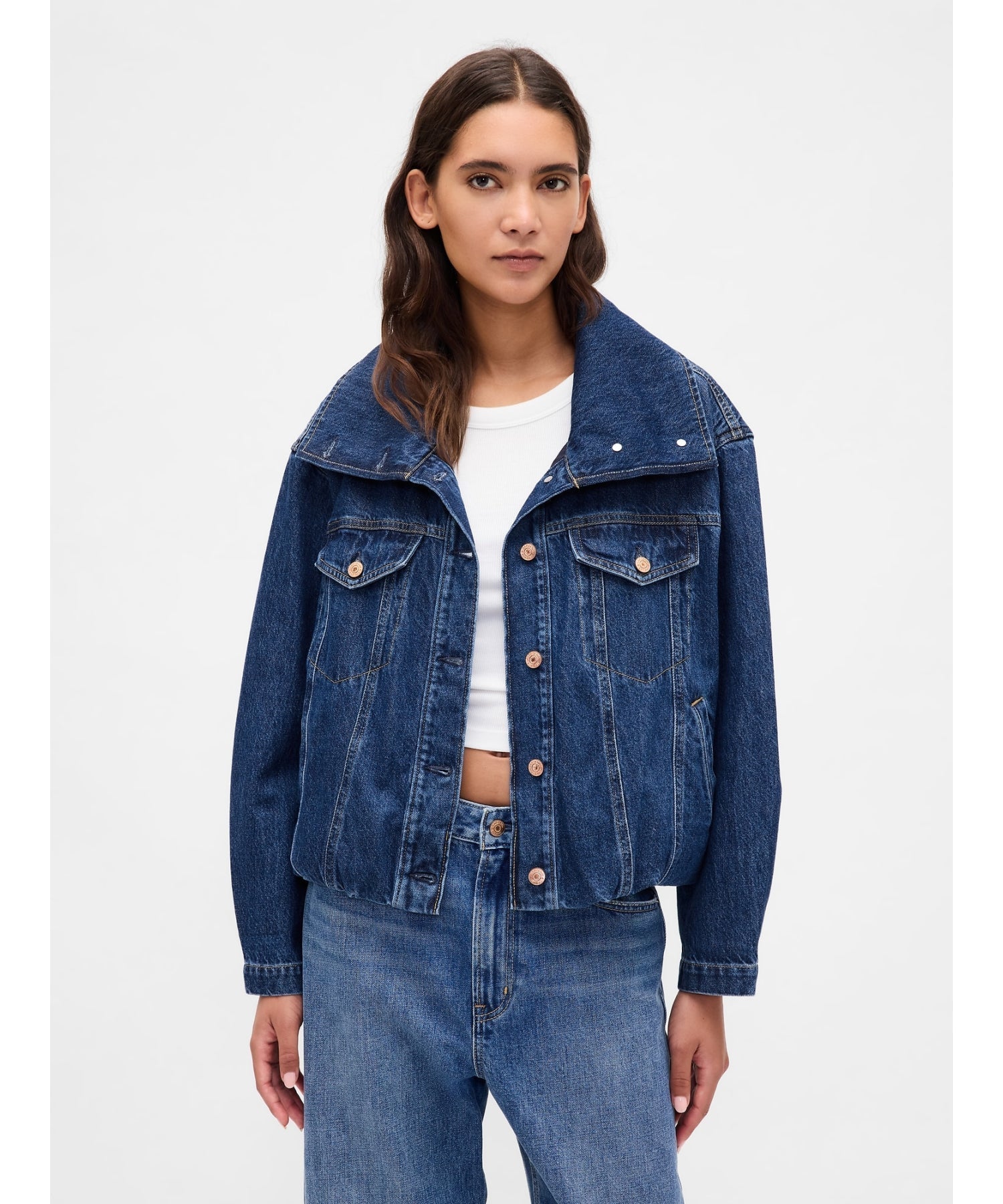 Blue Denim Jacket with High Collar