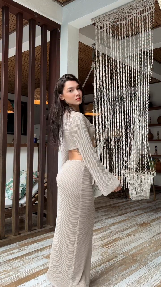 Beige Knit Two Piece Set