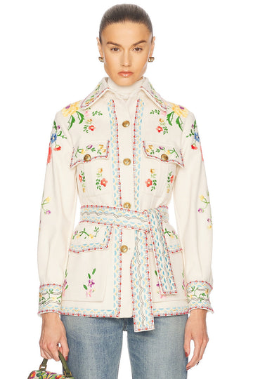 Embroidered White Utility Jacket