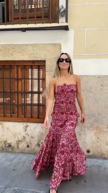 Floral Off-The-Shoulder Top and Layered Maxi Skirt Set