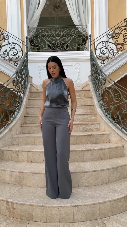 Grey Satin Two - Piece Set