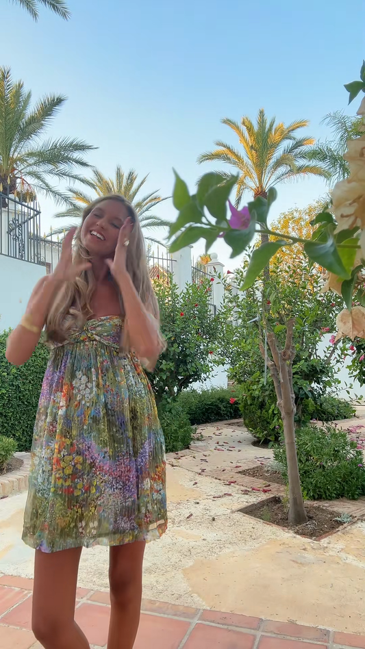 Multicolored Floral Print Strapless Mini Dress