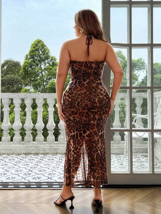 Leopard Print Spaghetti Strap Midi Dress