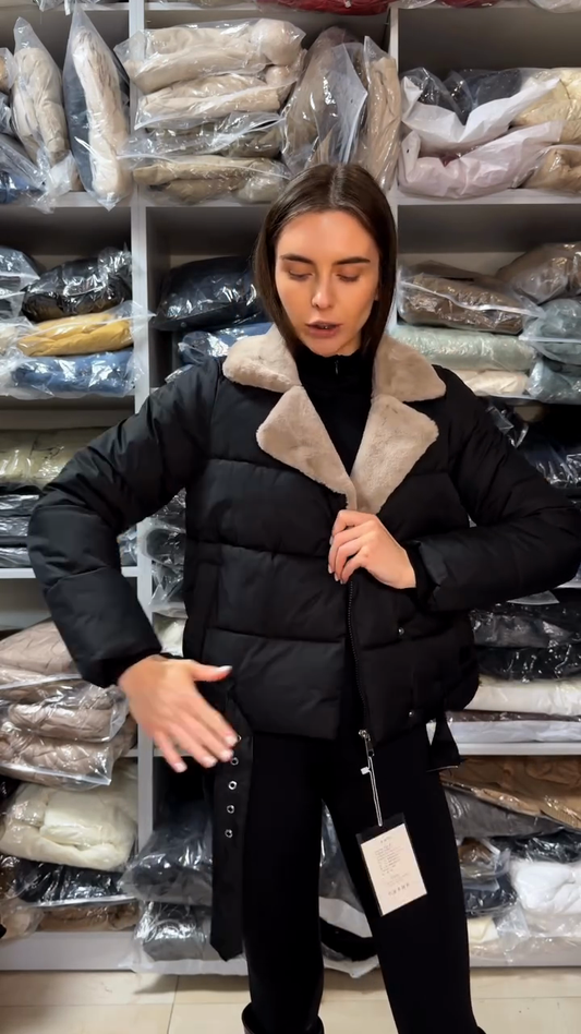 Black Puffer Jacket with Faux Fur Collar