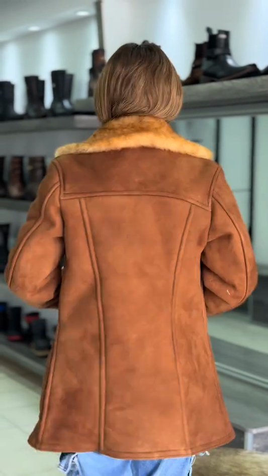 Brown Faux Suede Jacket with Faux Fur Trim