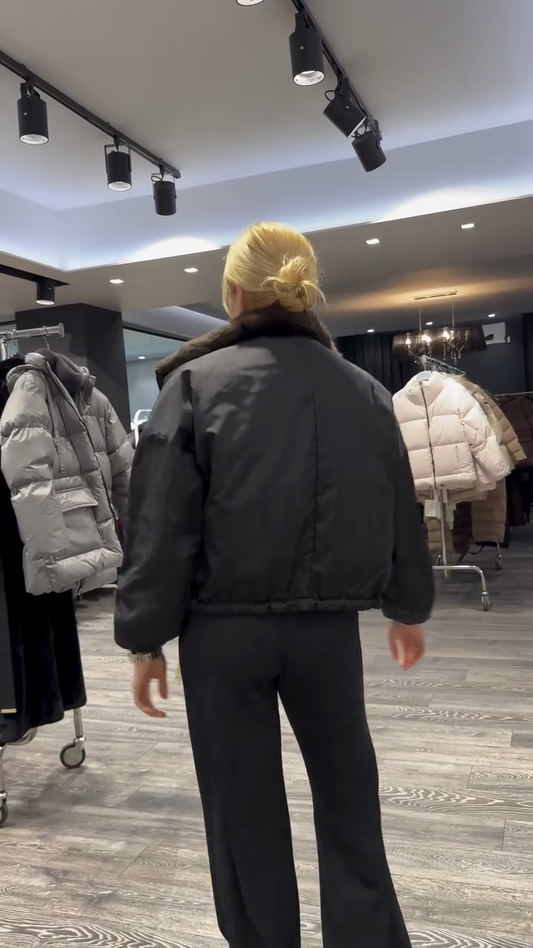 Black Puffer Jacket with Fur Collar