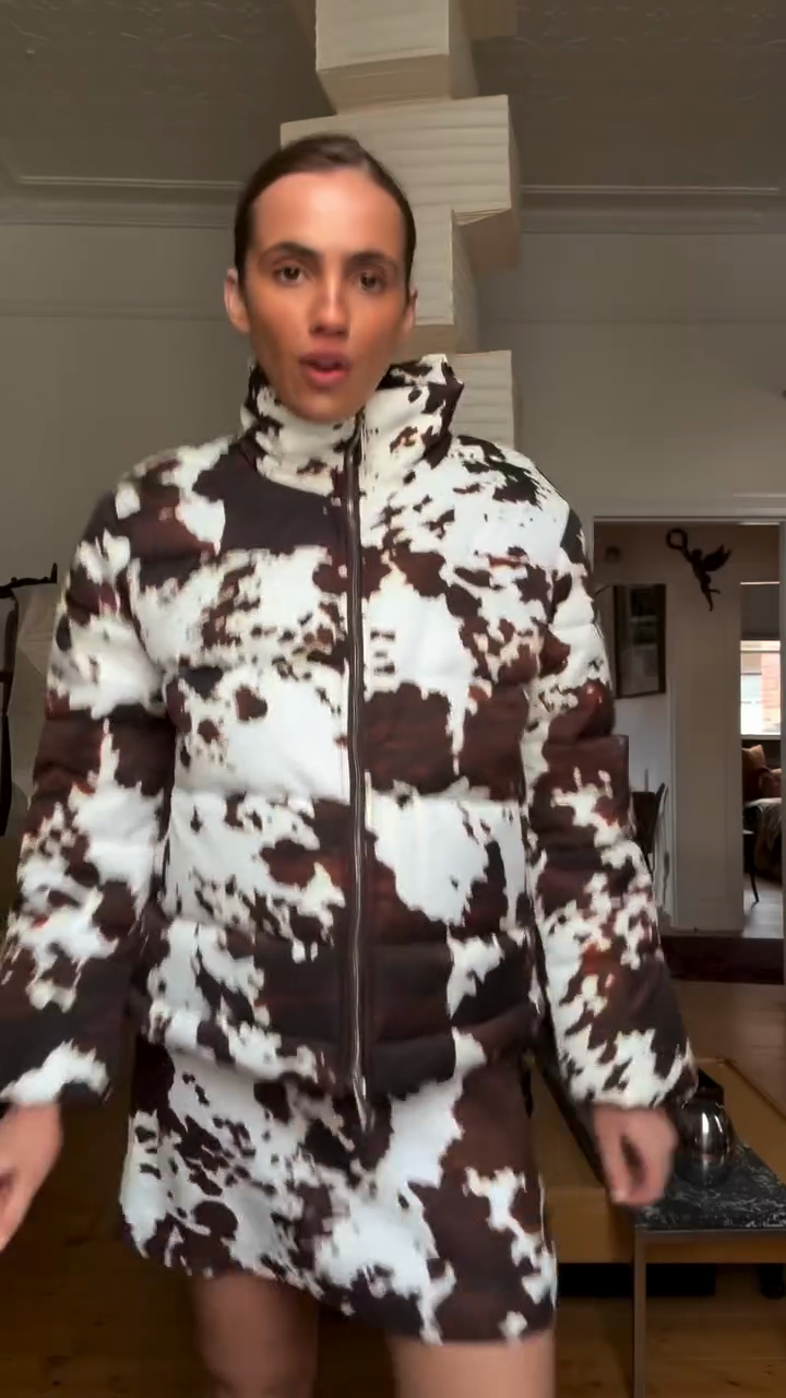 Cow - Print Puffer Jacket