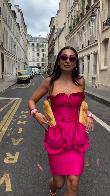 Hot Pink Strapless Mini Dress with Pockets