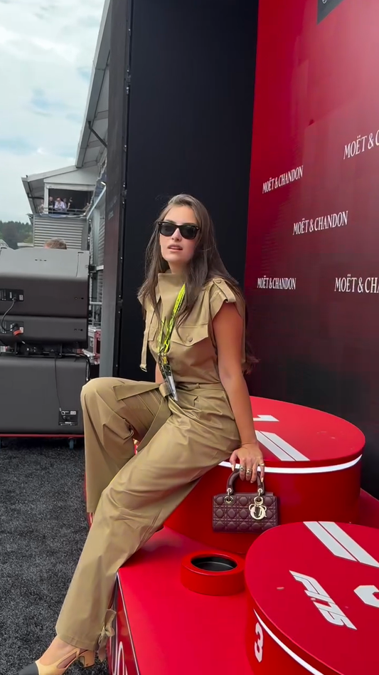 Light Brown Turtleneck Work Top and High-waisted Trousers Set