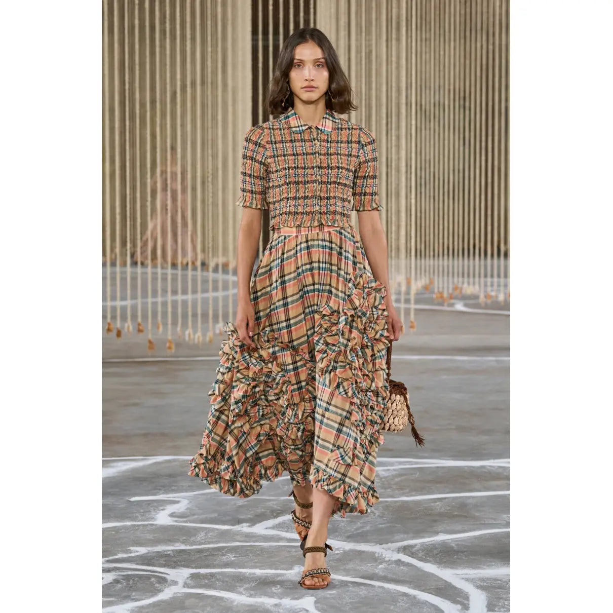 Plaid Crop Top and Ruffled Maxi Skirt Set