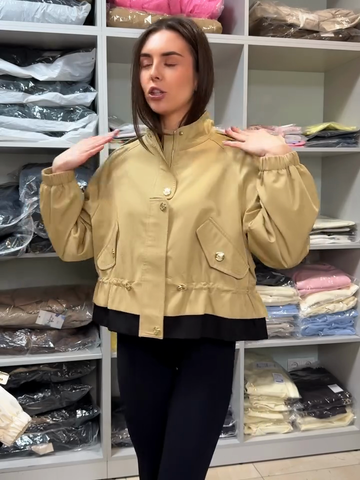 Beige Cropped Jacket with Gold Buttons