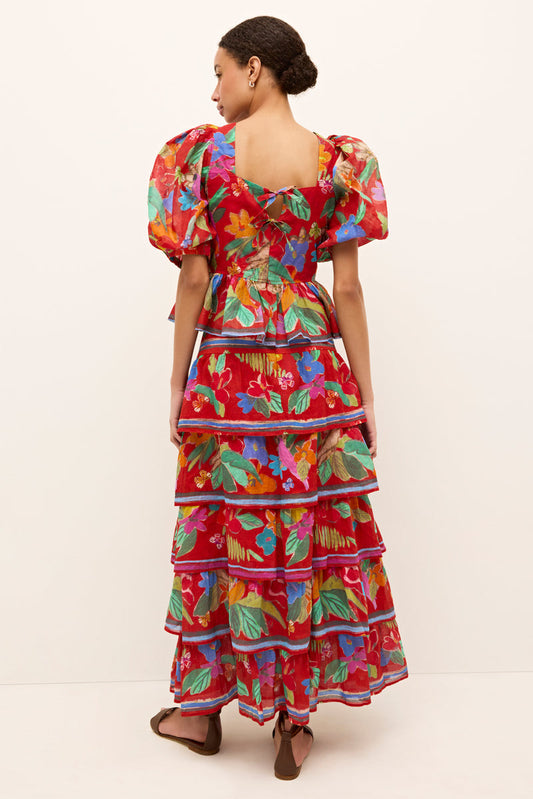 Red Floral - Print Tiered Dress