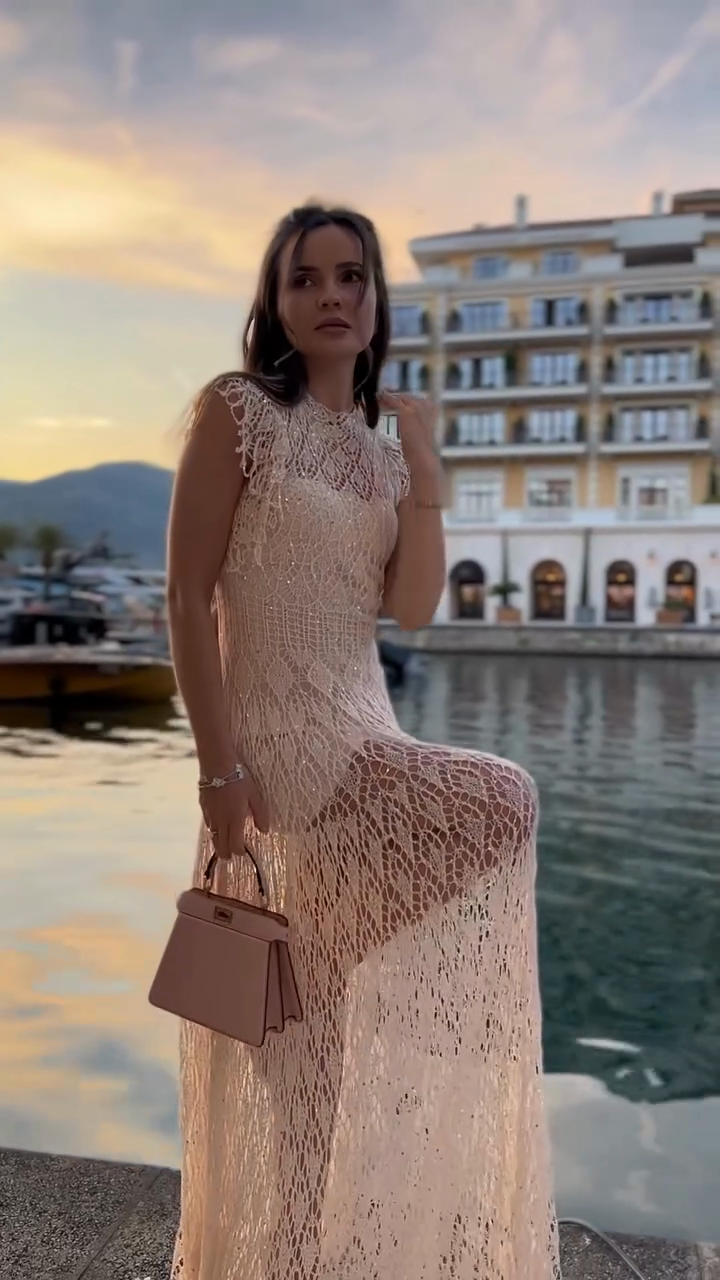 Nude - toned Crochet Maxi Dress