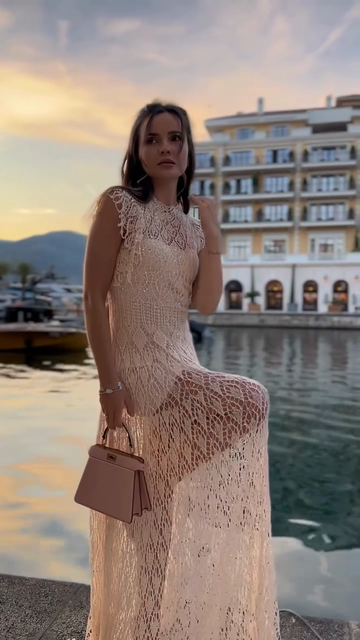 Nude - toned Crochet Maxi Dress