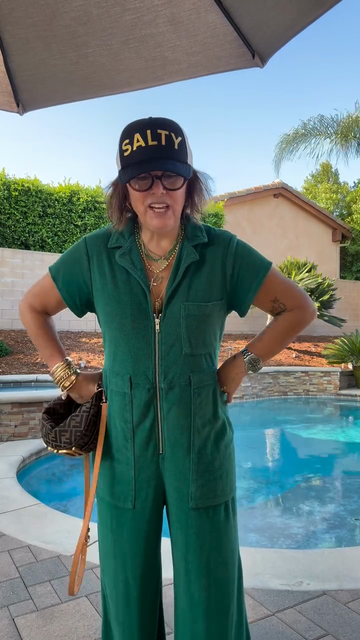 Green Short - Sleeve Zip - Up Jumpsuit