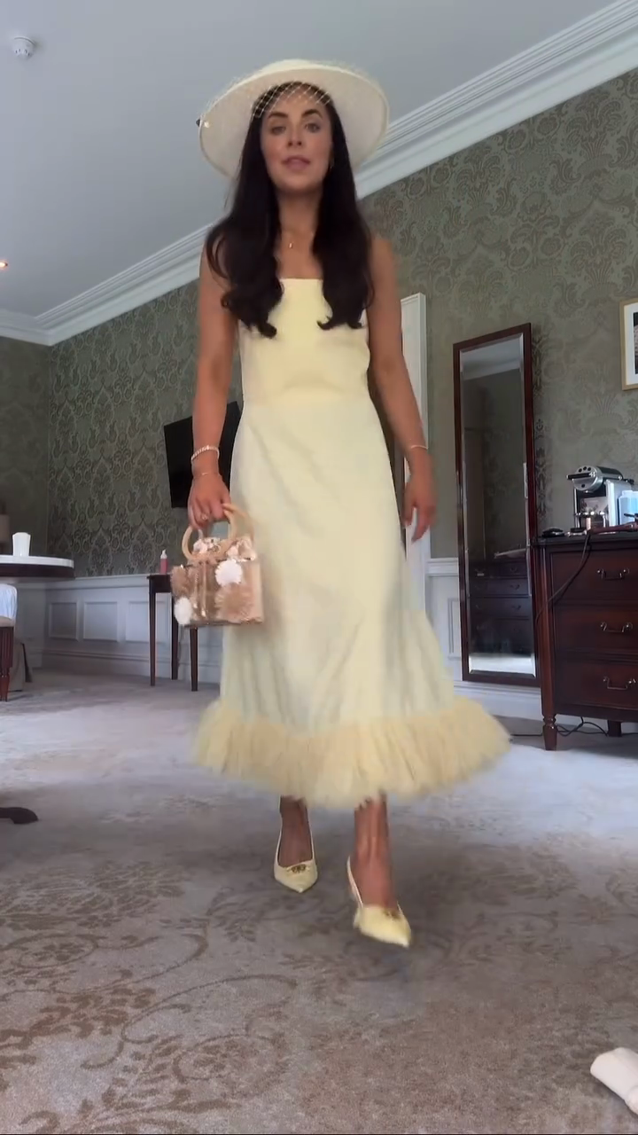 Yellow Off Shoulder Feather Hem Midi Dress