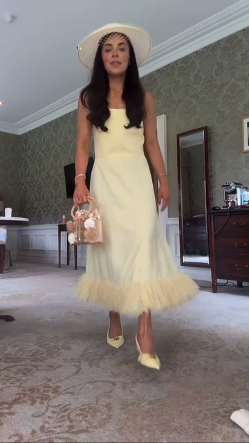 Yellow Off Shoulder Feather Hem Midi Dress