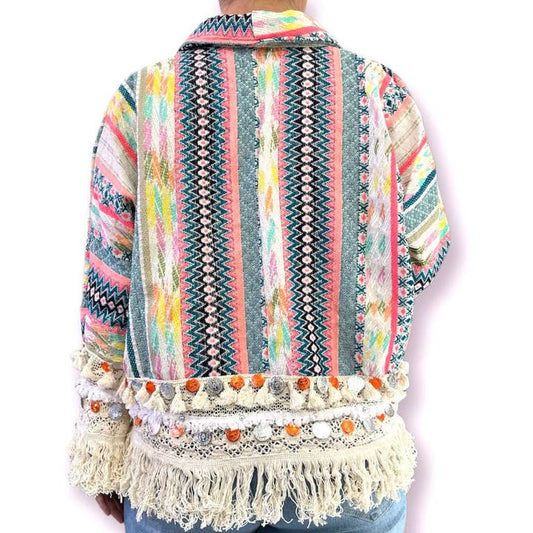 Colorful Striped Embroidered Fringe Jacket