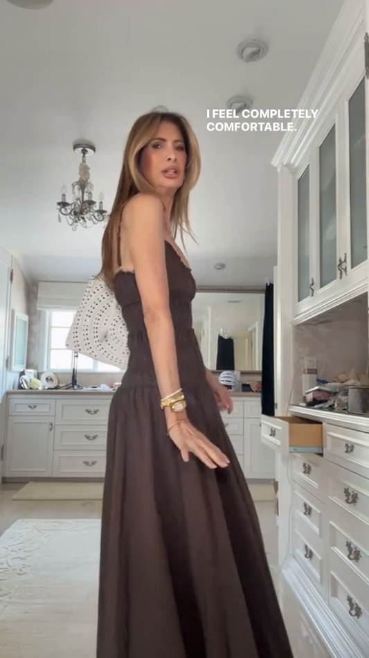 Brown Spaghetti Strap Ruffle Maxi Dress