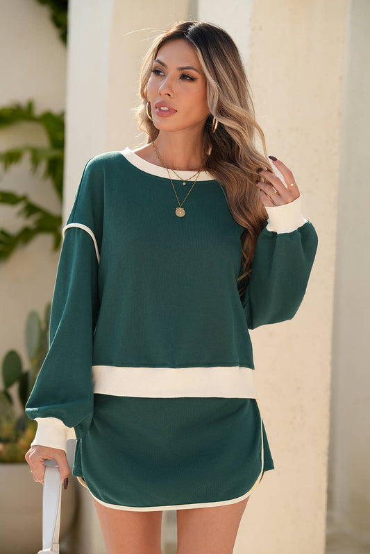 Colorblock Long Sleeve Top and Mini Skirt Set