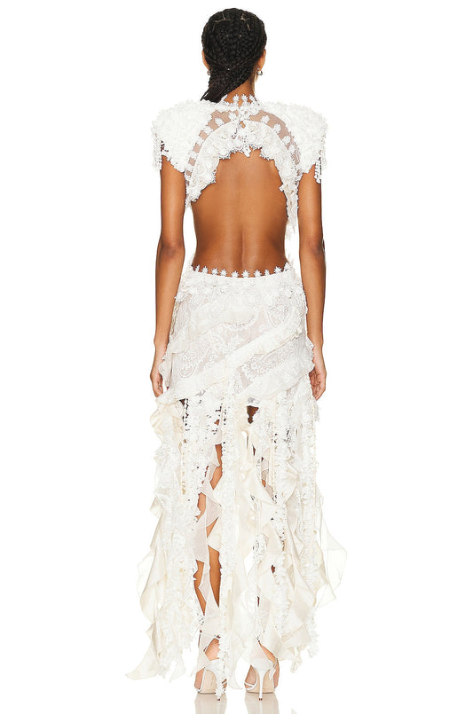 White Lace Asymmetric Dress