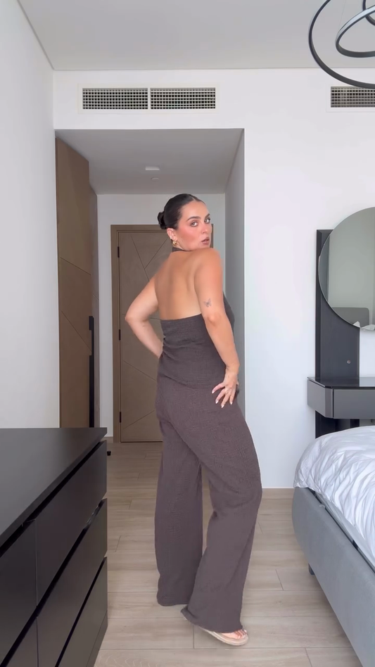 Brown Halter Top and Wide - Leg Pant Set