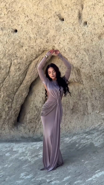 Lilac Cutout Long Sleeve Maxi Dress