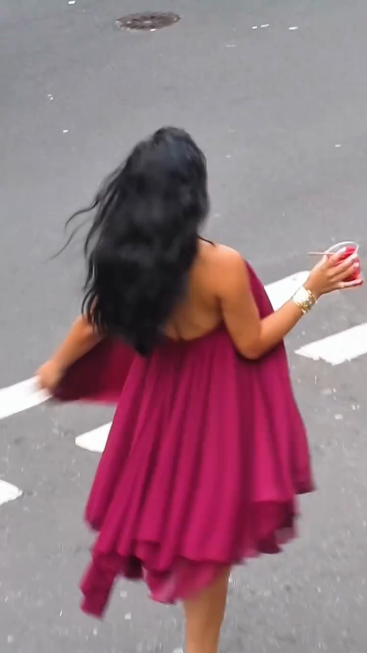 Burgundy Halter - Neck Chiffon Mini Dress