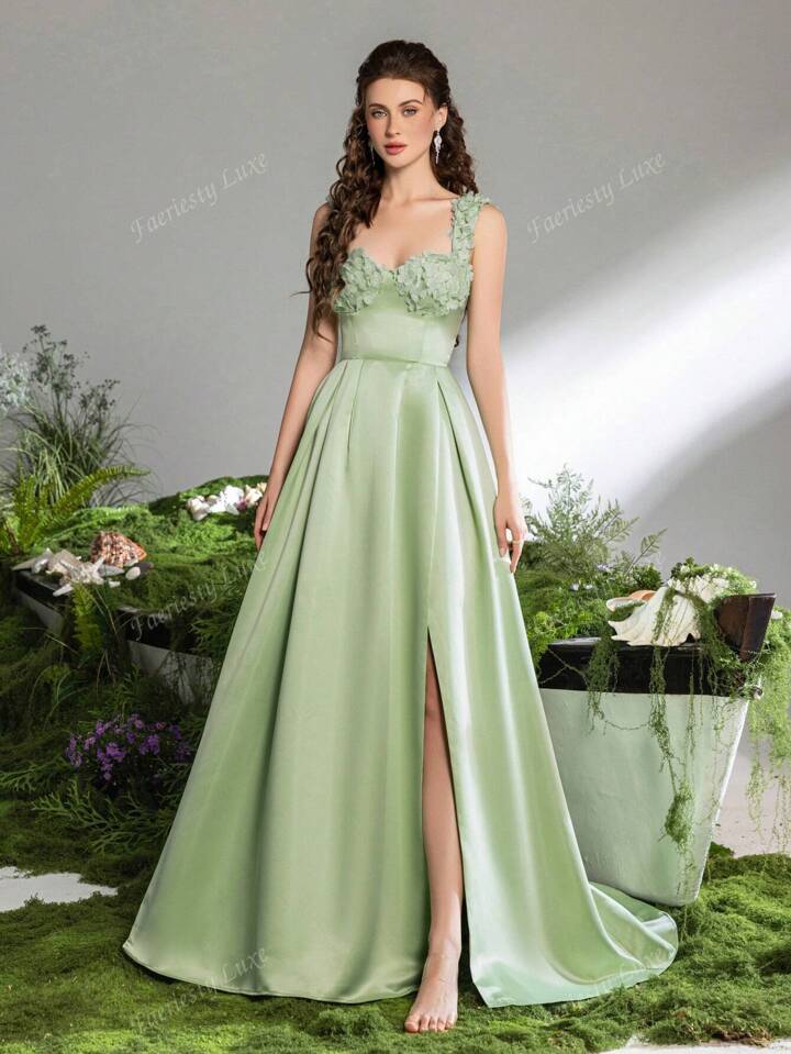 Light Green Satin Strapless Ball Gown