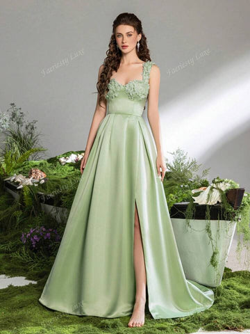 Light Green Satin Strapless Ball Gown